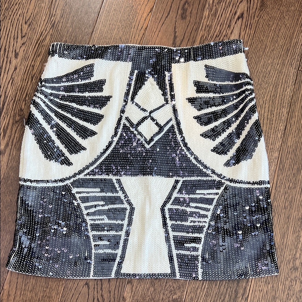 Sequin Embellished Blue and White Skirt